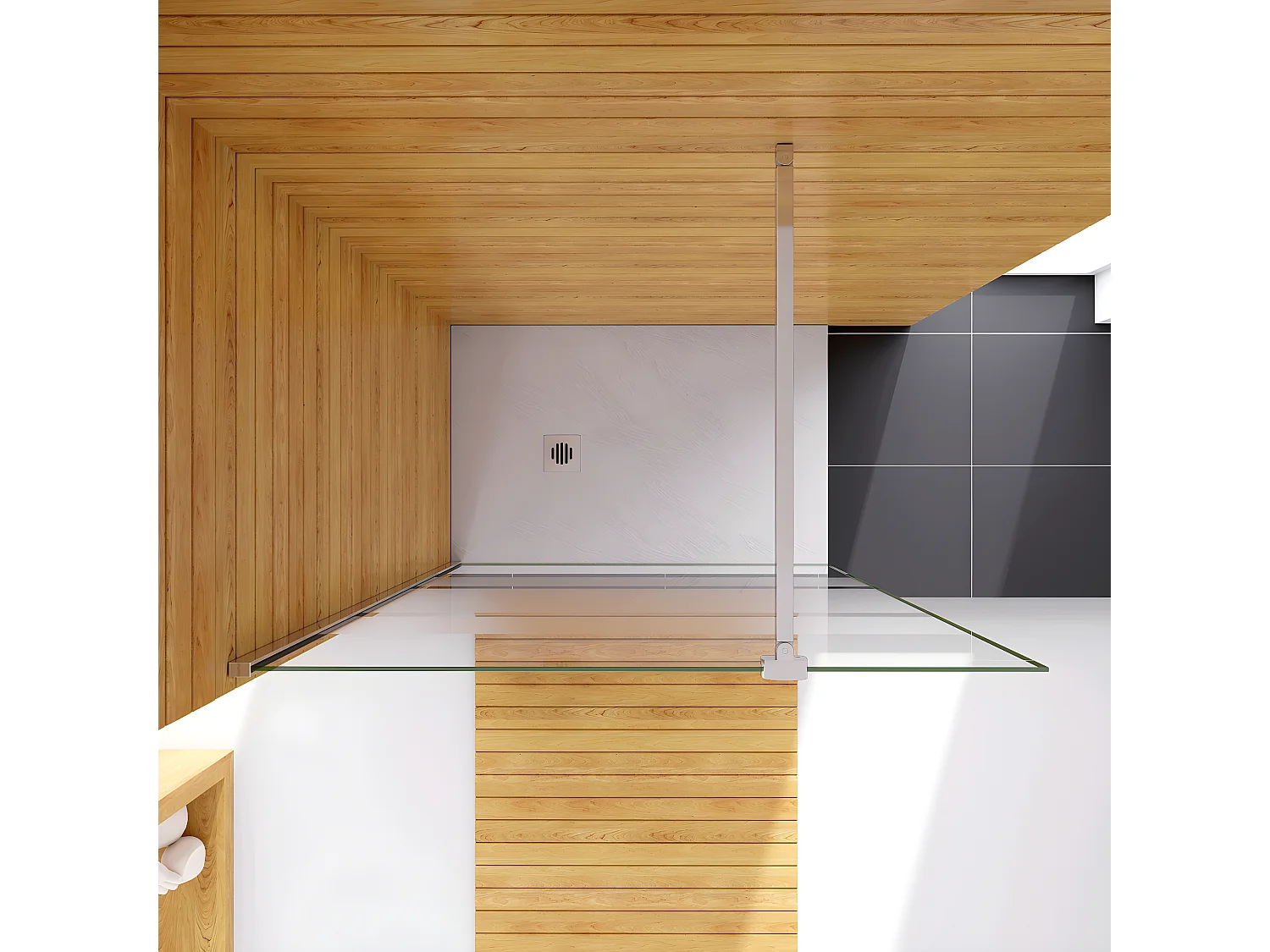 Box Doccia Walk In 110x190cm Parete Fissa in Vetro Temperato 6 mm Anticalcare Multi Fasce Satinate Opache con Barra Stabilizzatrice 90cm Cromo Lucido