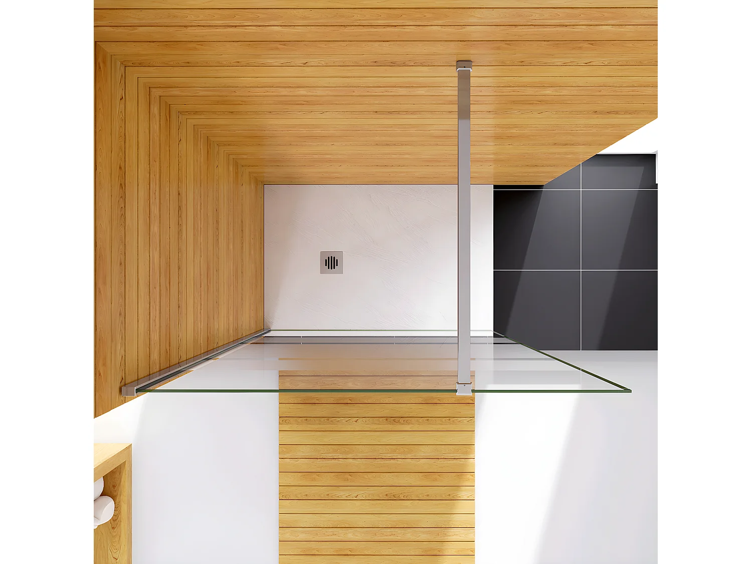 110x190cm Box Doccia Walk In Parete Fissa in Vetro Temperato 6 mm Anticalcare Multi Fasce Satinate Opache con Barra Stabilizzatrice 140cm Cromo Lucido