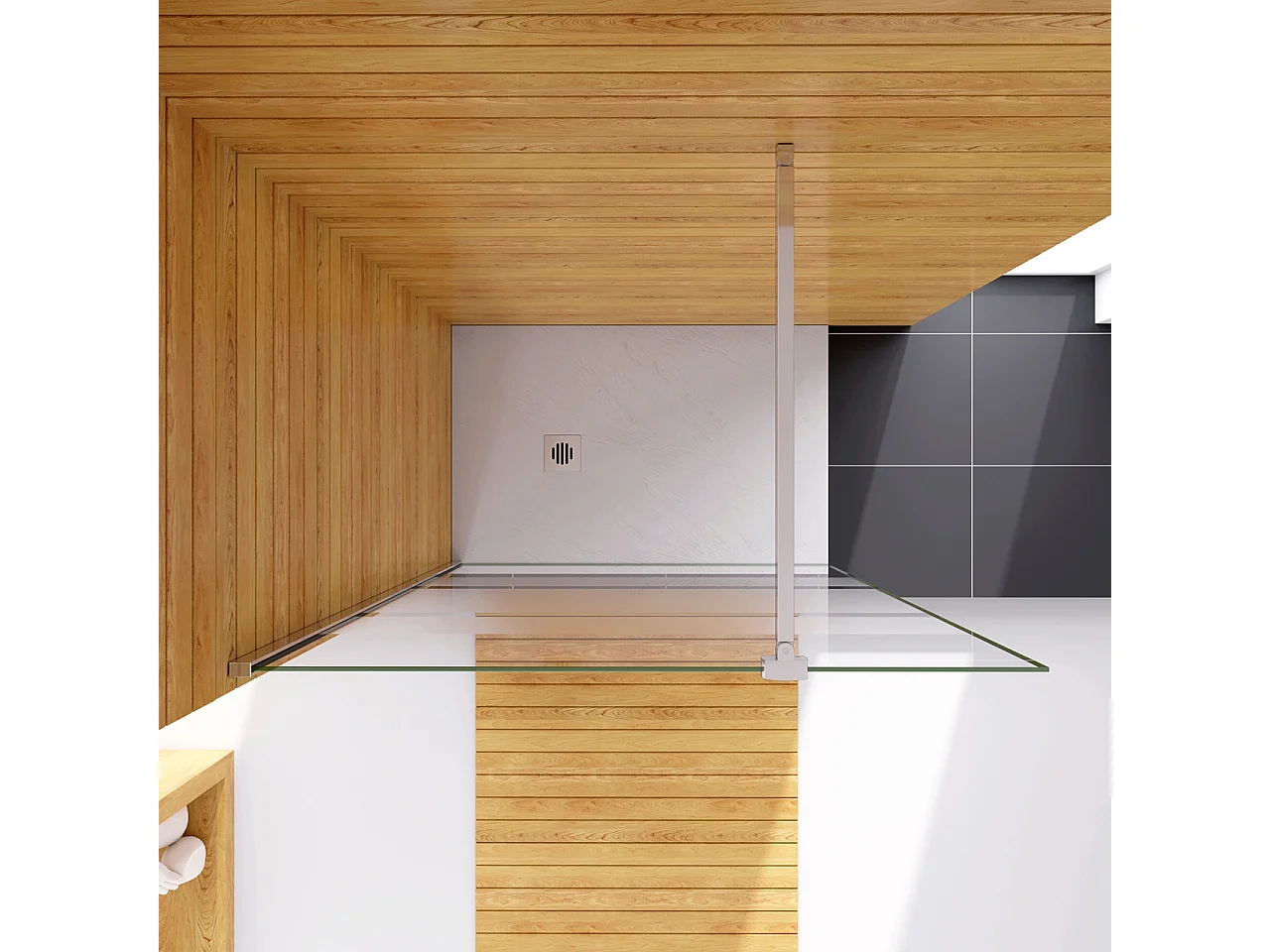 Box Doccia Walk In 100x190cm Parete Fissa in Vetro Temperato 6 mm Anticalcare Multi Fasce Satinate Opache con Barra Stabilizzatrice 90cm Cromo Lucido