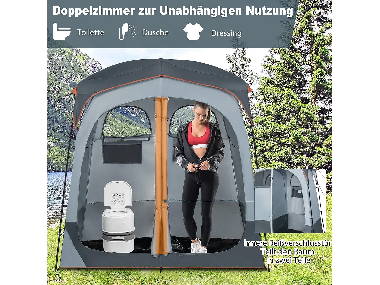 Duschzelt mit 2 Räumen, Umkleidezelt SB33921SDDE