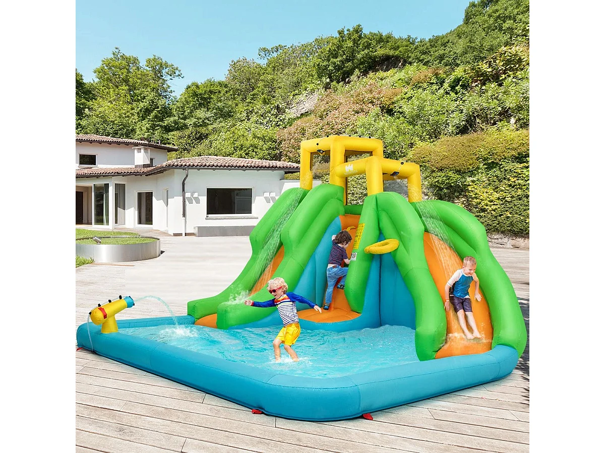 Hüpfburg Wasserpark mit Zwei Rutschen Kletterwand 400 x 361 x 255 cm (Ohne Gebläse)