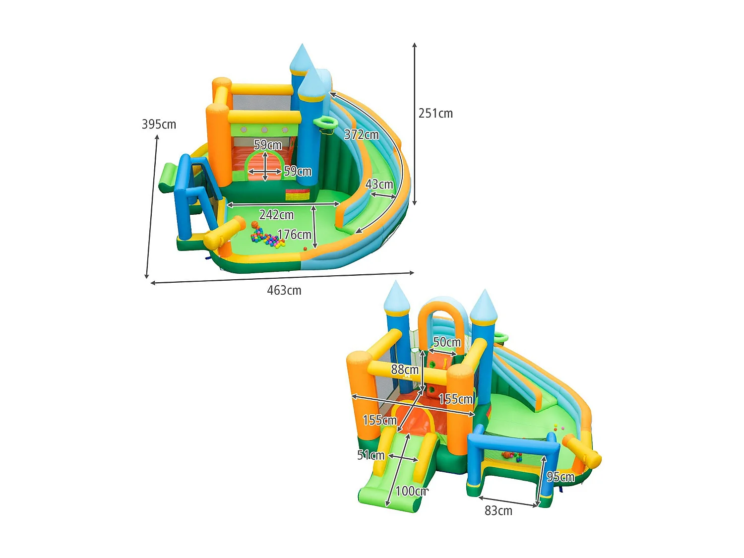 Château Gonflable Aquatique avec Toboggan&Zone de Saut Aire de Jeux avec Mur d'Escalade&50 Boules Océaniques Charge 90kg pour 3-10 Ans