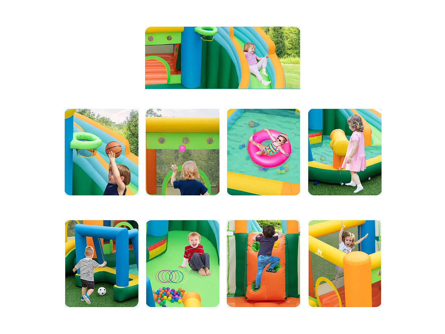 Château Gonflable Aquatique avec Toboggan&Zone de Saut Aire de Jeux avec Mur d'Escalade&50 Boules Océaniques Charge 90kg pour 3-10 Ans