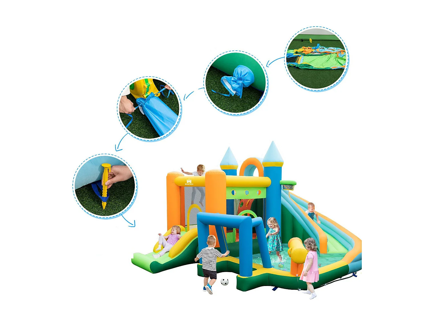 Château Gonflable Aquatique avec Toboggan&Zone de Saut Aire de Jeux avec Mur d'Escalade&50 Boules Océaniques Charge 90kg pour 3-10 Ans