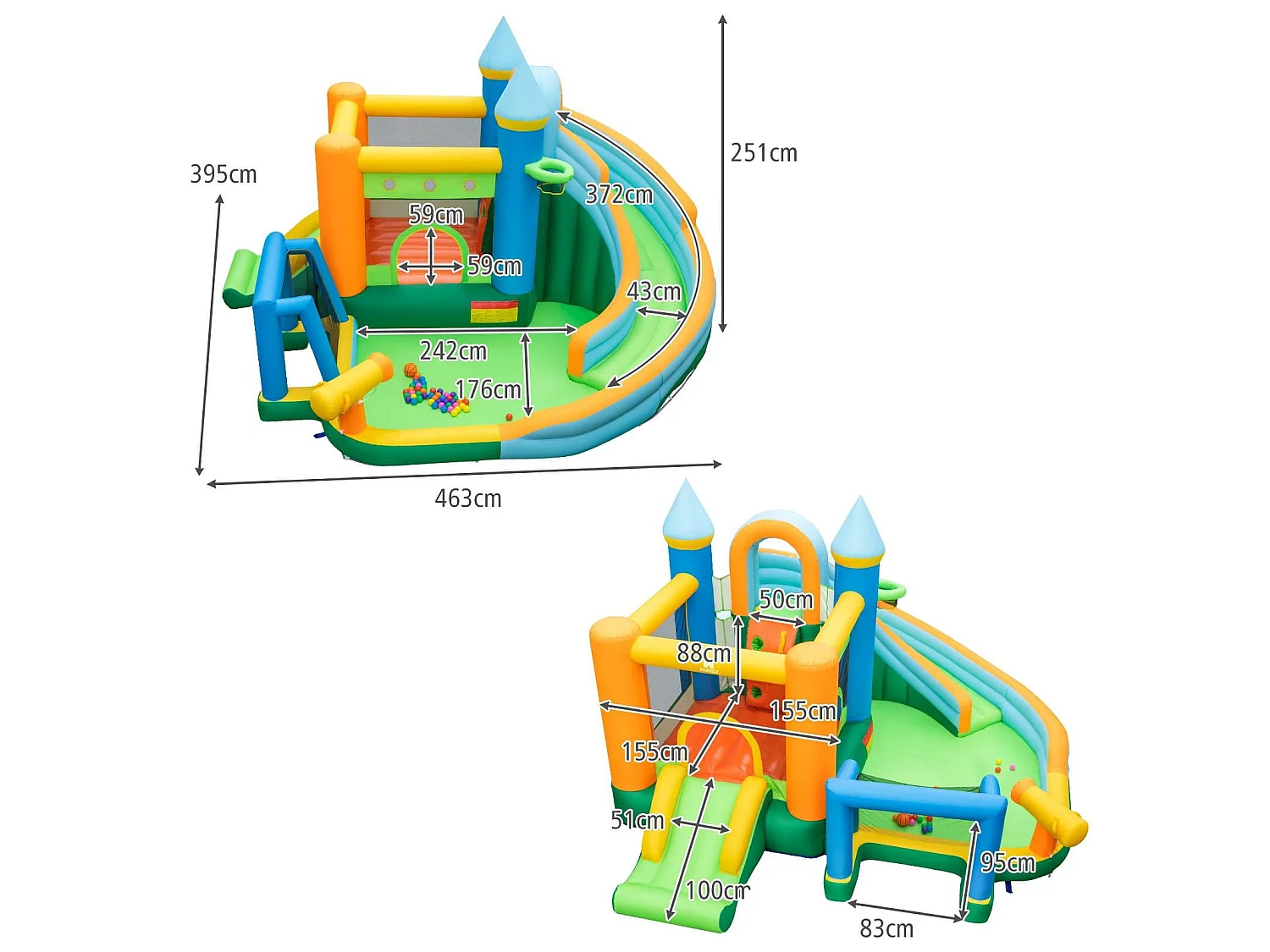 Scivolo gonfiabile d'acqua con doppio scivolo piscina splash parete da arrampicata, Parco acquatico gonfiabile