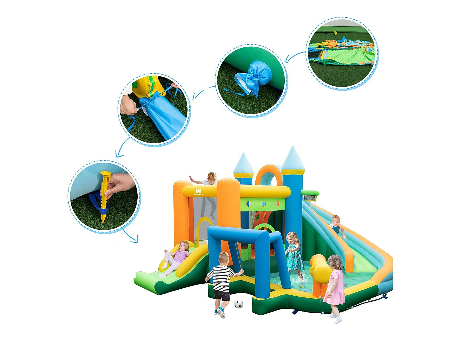 Scivolo gonfiabile d'acqua con doppio scivolo piscina splash parete da arrampicata, Parco acquatico gonfiabile