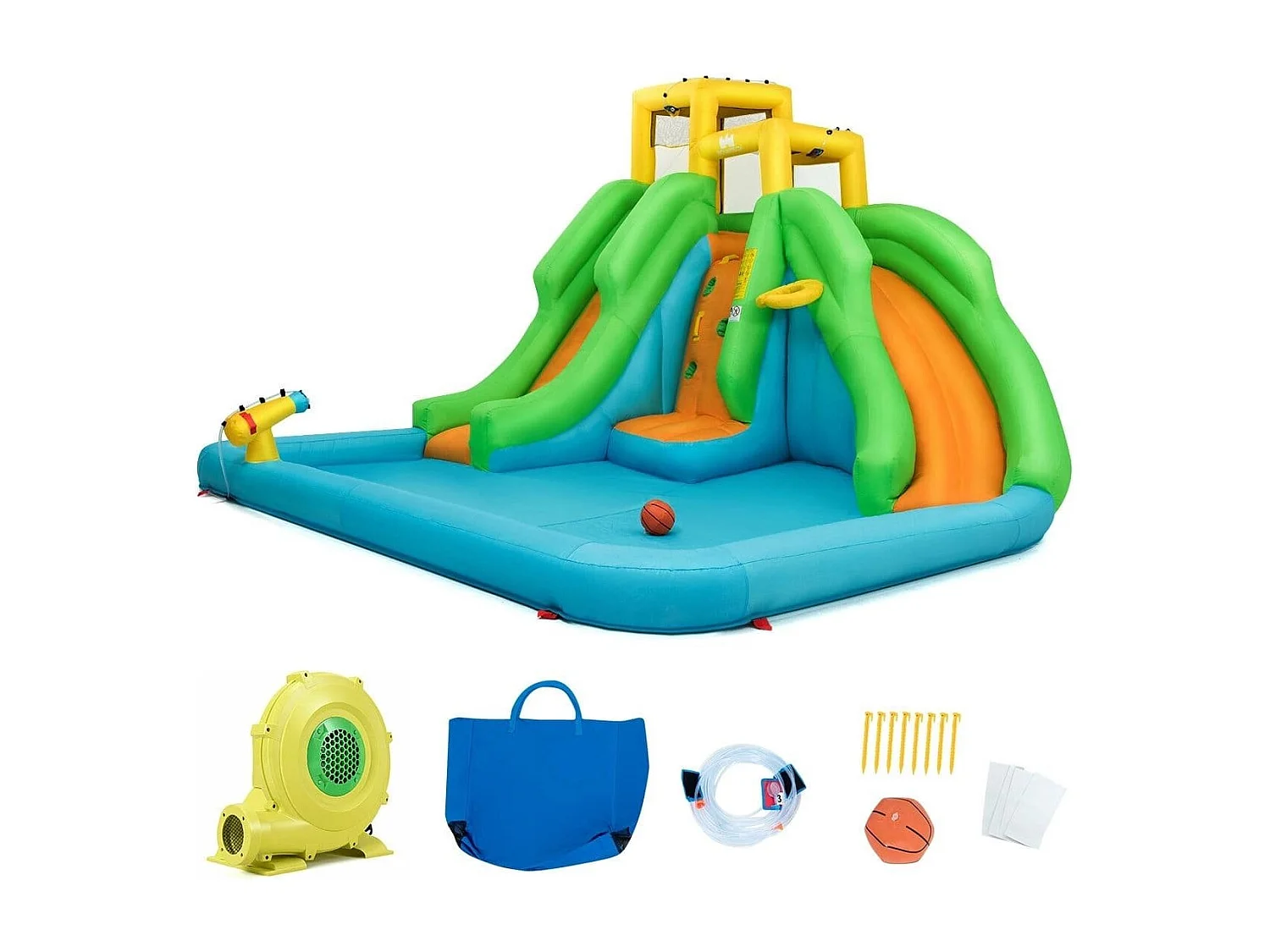 Hüpfburg mit Gebläse Wasserpark mit Zwei Rutschen 400 x 361 x 255 cm