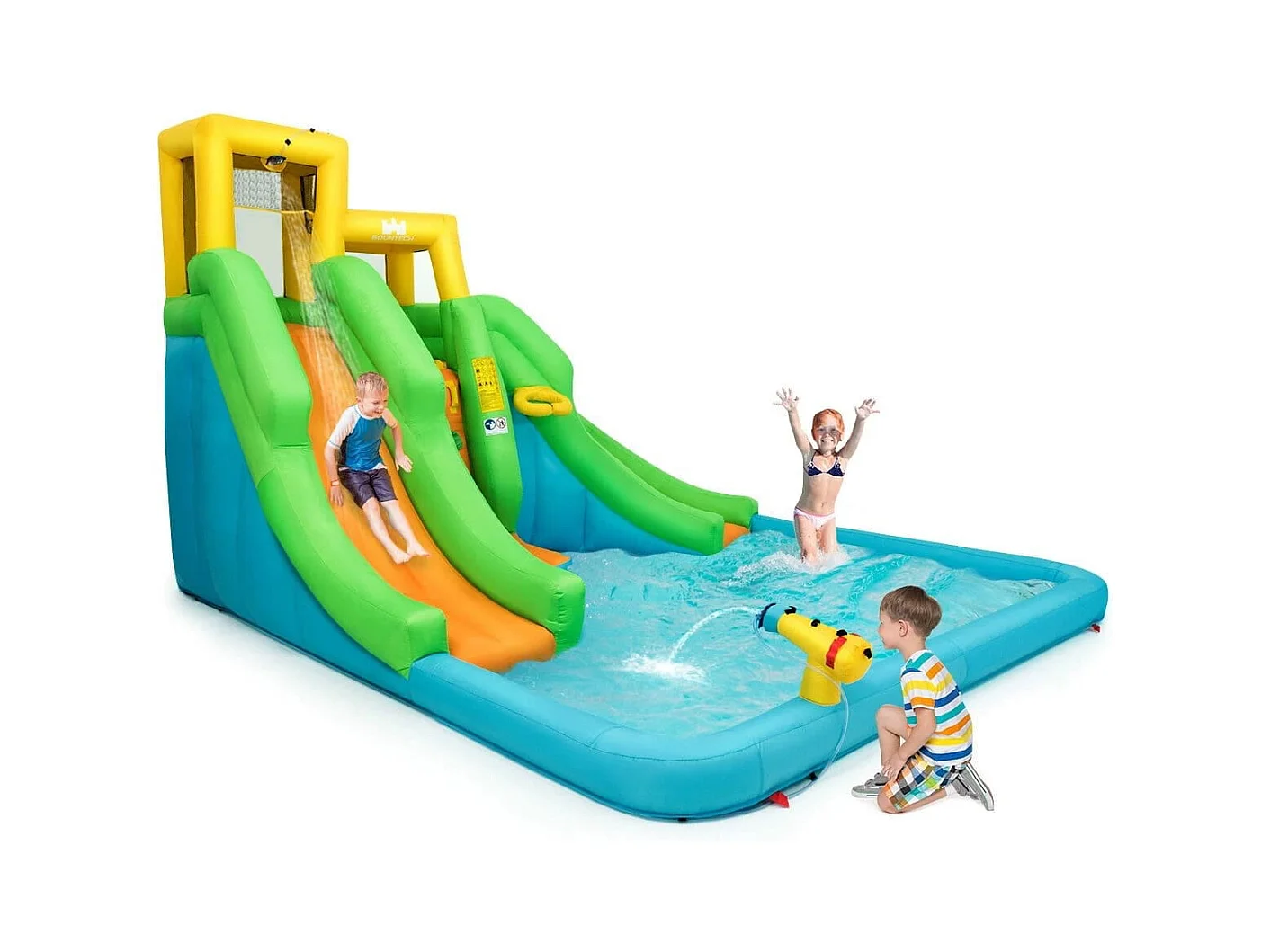 Hüpfburg mit Gebläse Wasserpark mit Zwei Rutschen 400 x 361 x 255 cm