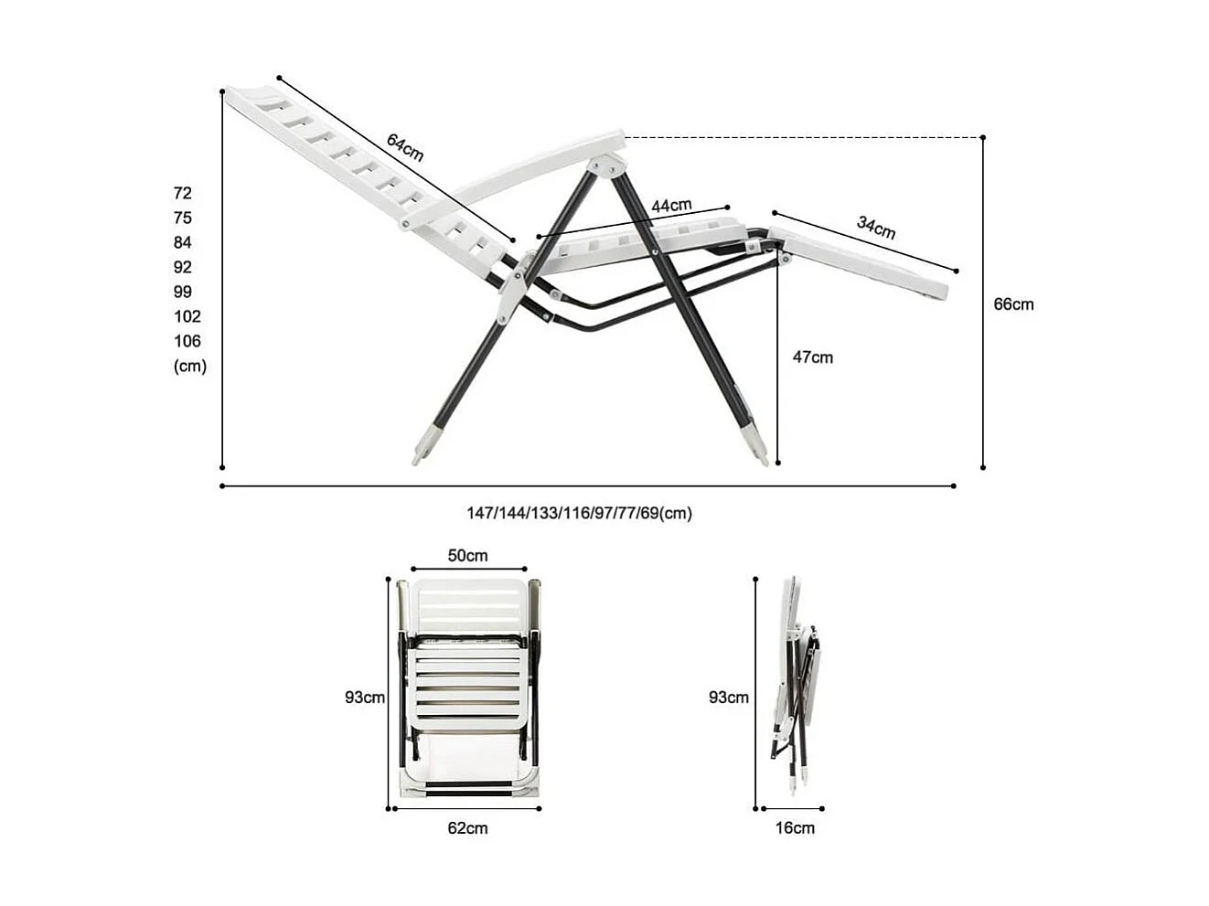 2er Terrassenliegestuhl mit Fußstütze Klappbarer Liegestuhl Weiß