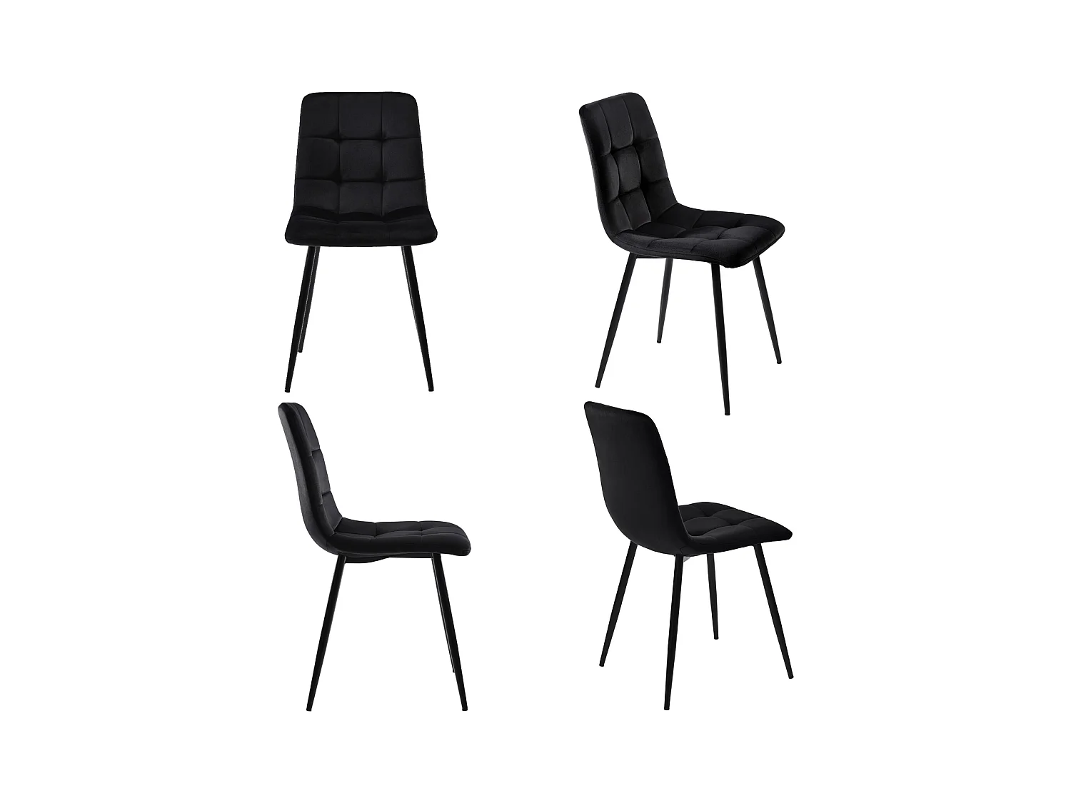 Lot de 4 chaises en velours - structure en métal - design ergonomique - pieds en métal - noir