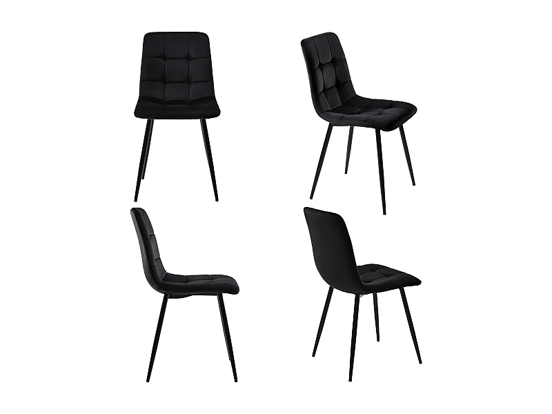 Set di 4 sedie in velluto - struttura in metallo - design ergonomico - gambe in metallo - nero