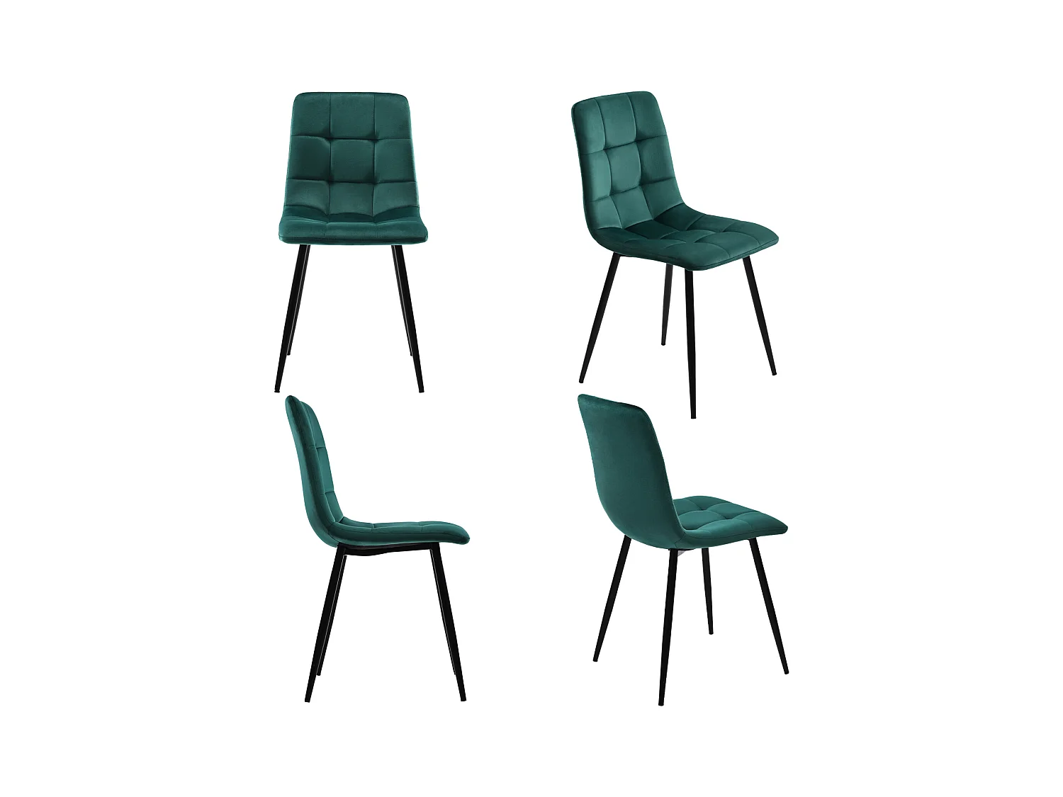 Set van 4 fluwelen stoelen - metalen frame - ergonomisch design - metalen poten - groen
