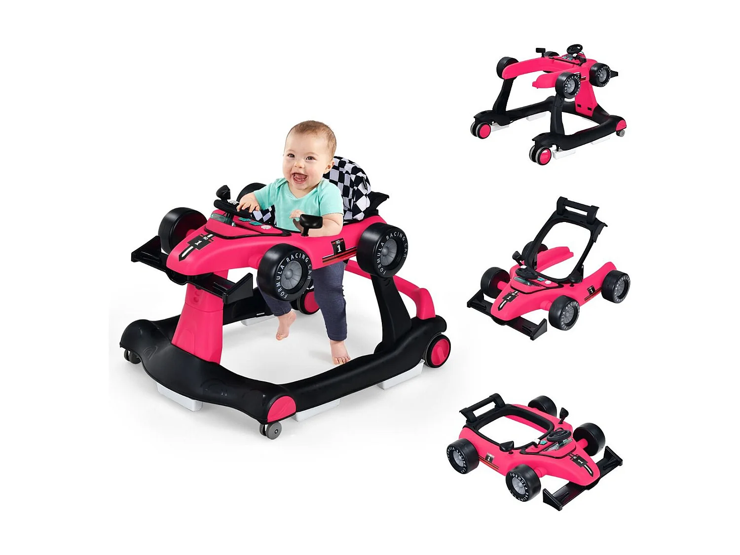 Primi passi 4 in 1 per neonati con altezza e velocità regolabili, Primi passi a spinta con carillon con luci Roseo