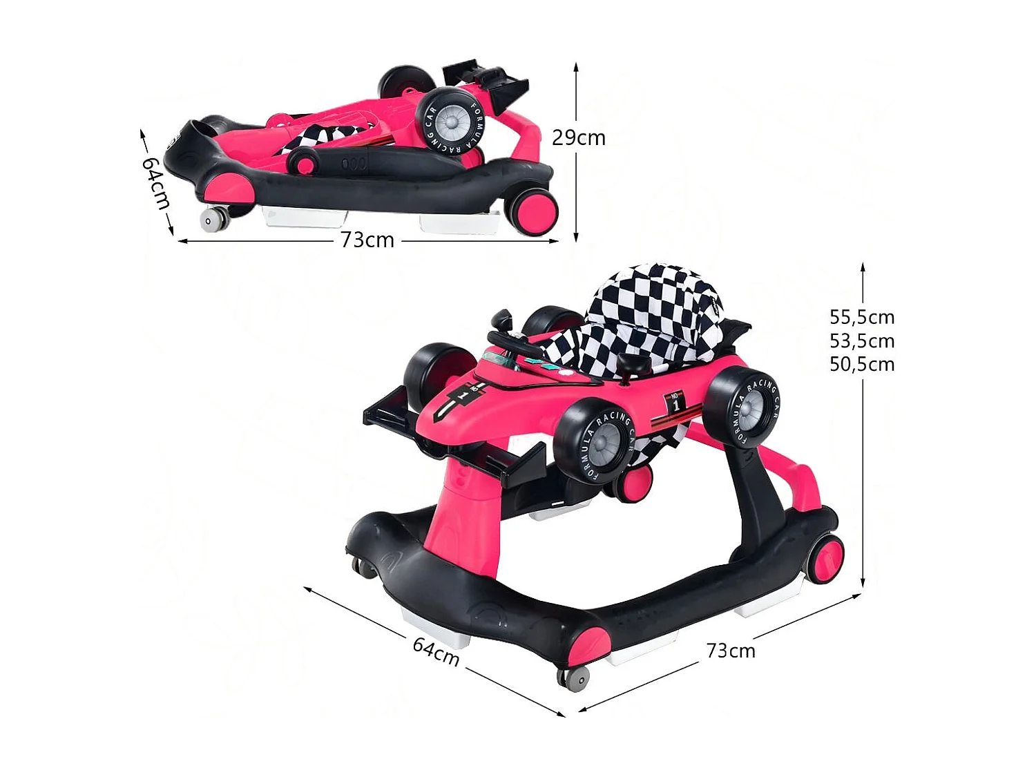 Primi passi 4 in 1 per neonati con altezza e velocità regolabili, Primi passi a spinta con carillon con luci Roseo