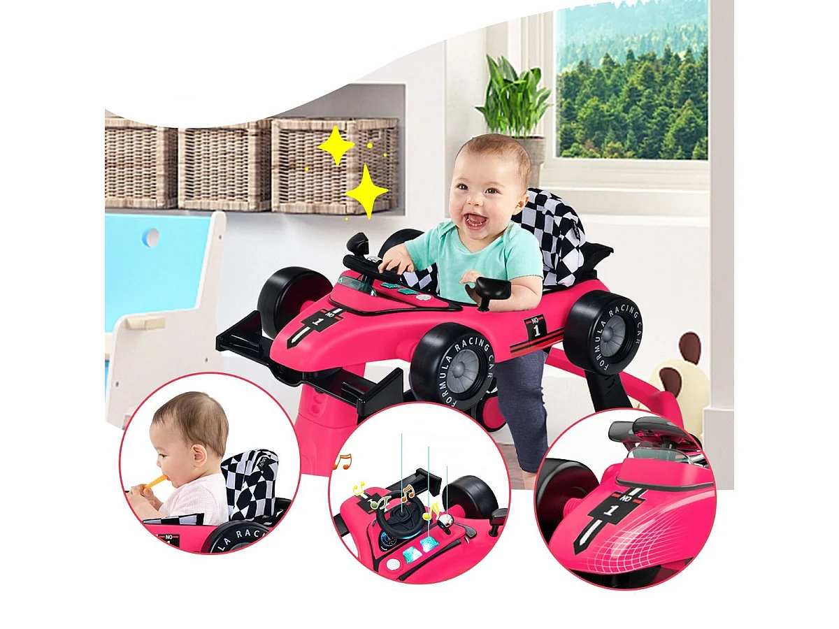 Primi passi 4 in 1 per neonati con altezza e velocità regolabili, Primi passi a spinta con carillon con luci Roseo