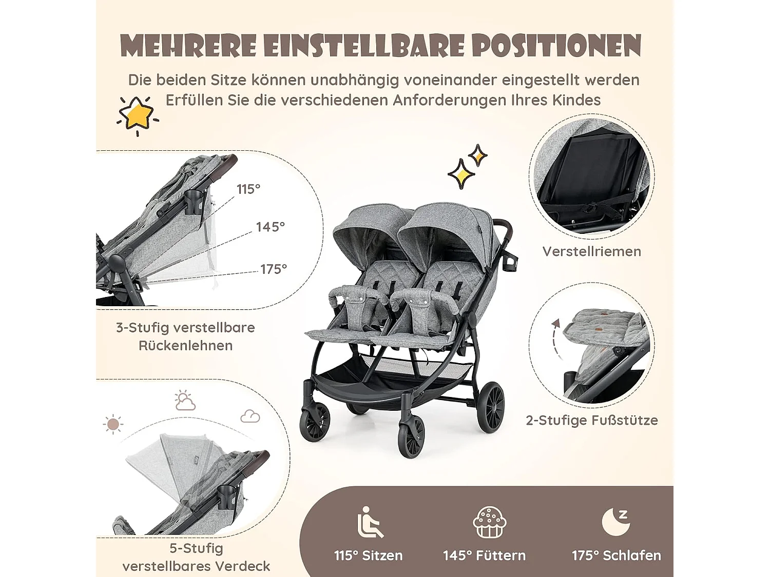Faltbarer Zwillingskinderwagen