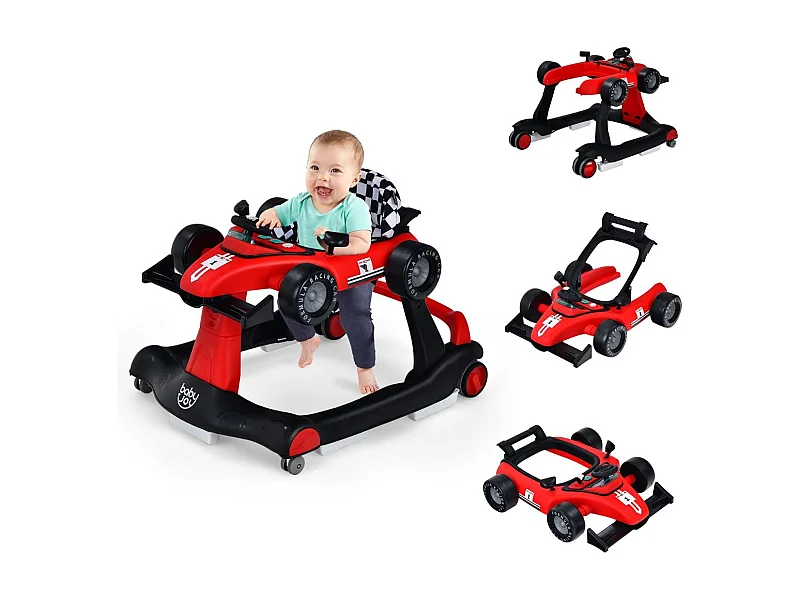 Primi passi 4 in 1 per bambini con altezza e velocità regolabili, Primi passi a spinta con carillon con luci Rosso