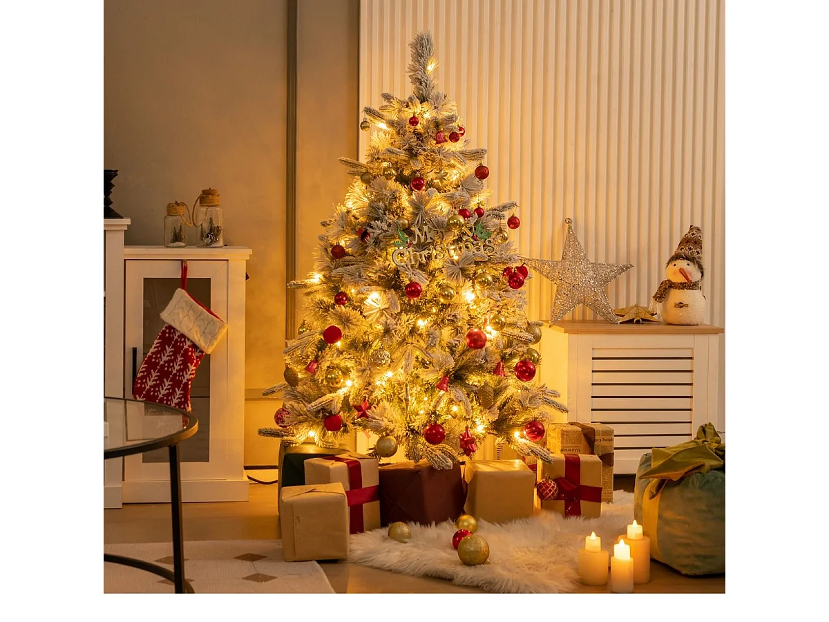 Albero di Natale artificiale da 136cm con 150 luci LED e 384 punte di ramo miste, Albero di Natale flockato