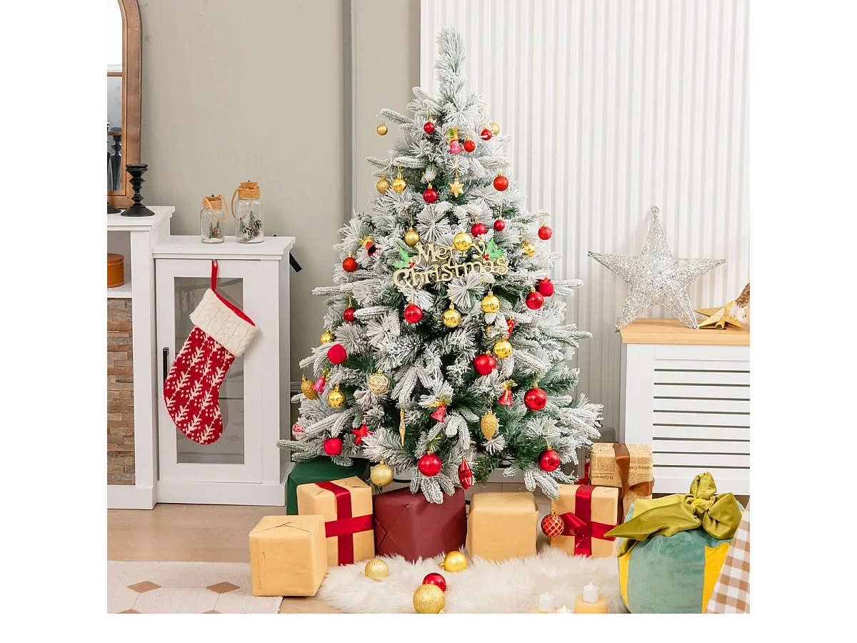 Albero di Natale artificiale da 136cm con 150 luci LED e 384 punte di ramo miste, Albero di Natale flockato