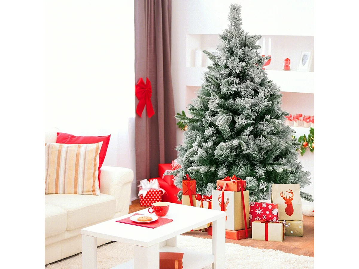 Albero di Natale artificiale da 136cm con 150 luci LED e 384 punte di ramo miste, Albero di Natale flockato