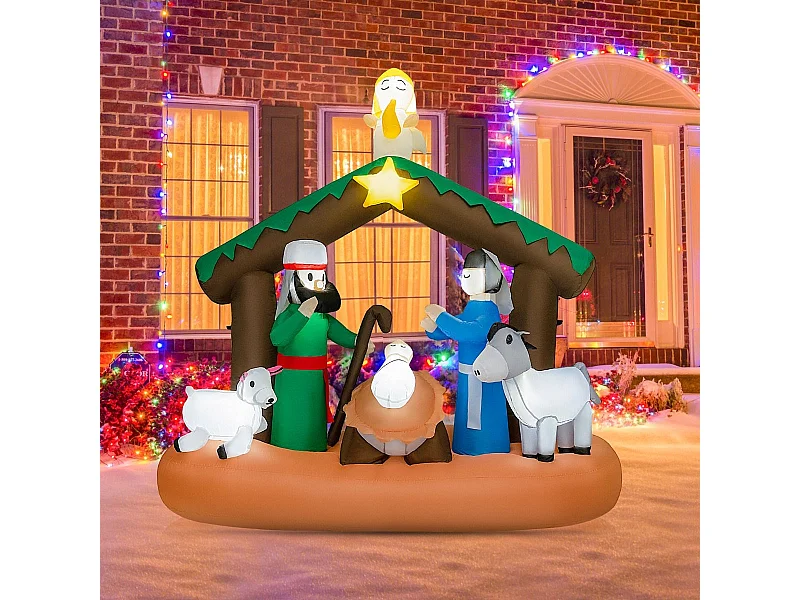 180 CM Décoration Gonflable de Noël Scène de la Naissance de Jésus avec 7 Lumières LED Intégrées