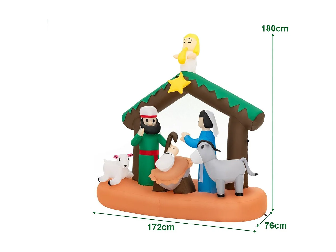 Decorazione natalizia gonfiabile della scena della natività da 180cm, Gonfiabile natalizio con luci LED incorporate