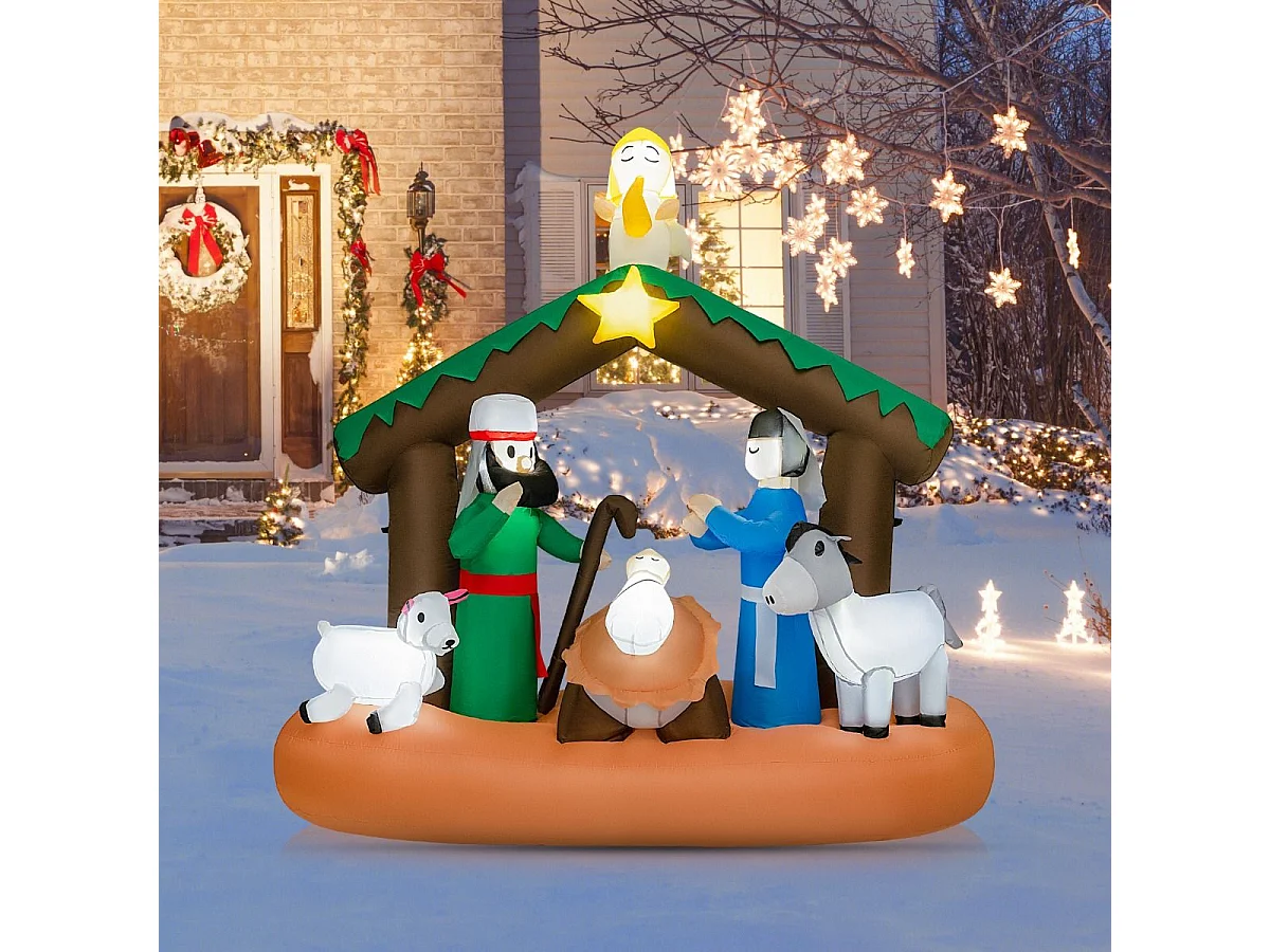 Decorazione natalizia gonfiabile della scena della natività da 180cm, Gonfiabile natalizio con luci LED incorporate