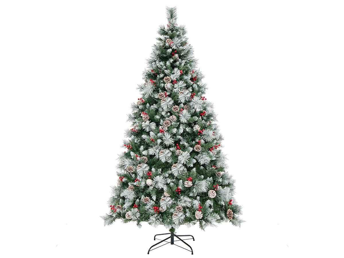 Albero di Natale artificiale con luci a LED e decorazioni, 215 cm