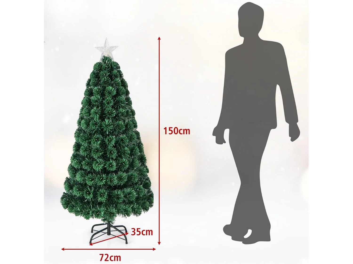 Albero di Natale artificiale con luci LED e stella, 150 cm