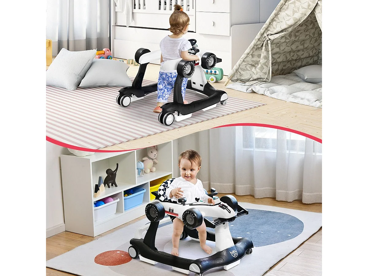 Primi passi 4 in 1 per neonati con altezza e velocità regolabili, Primi passi a spinta con carillon con luci Bianco