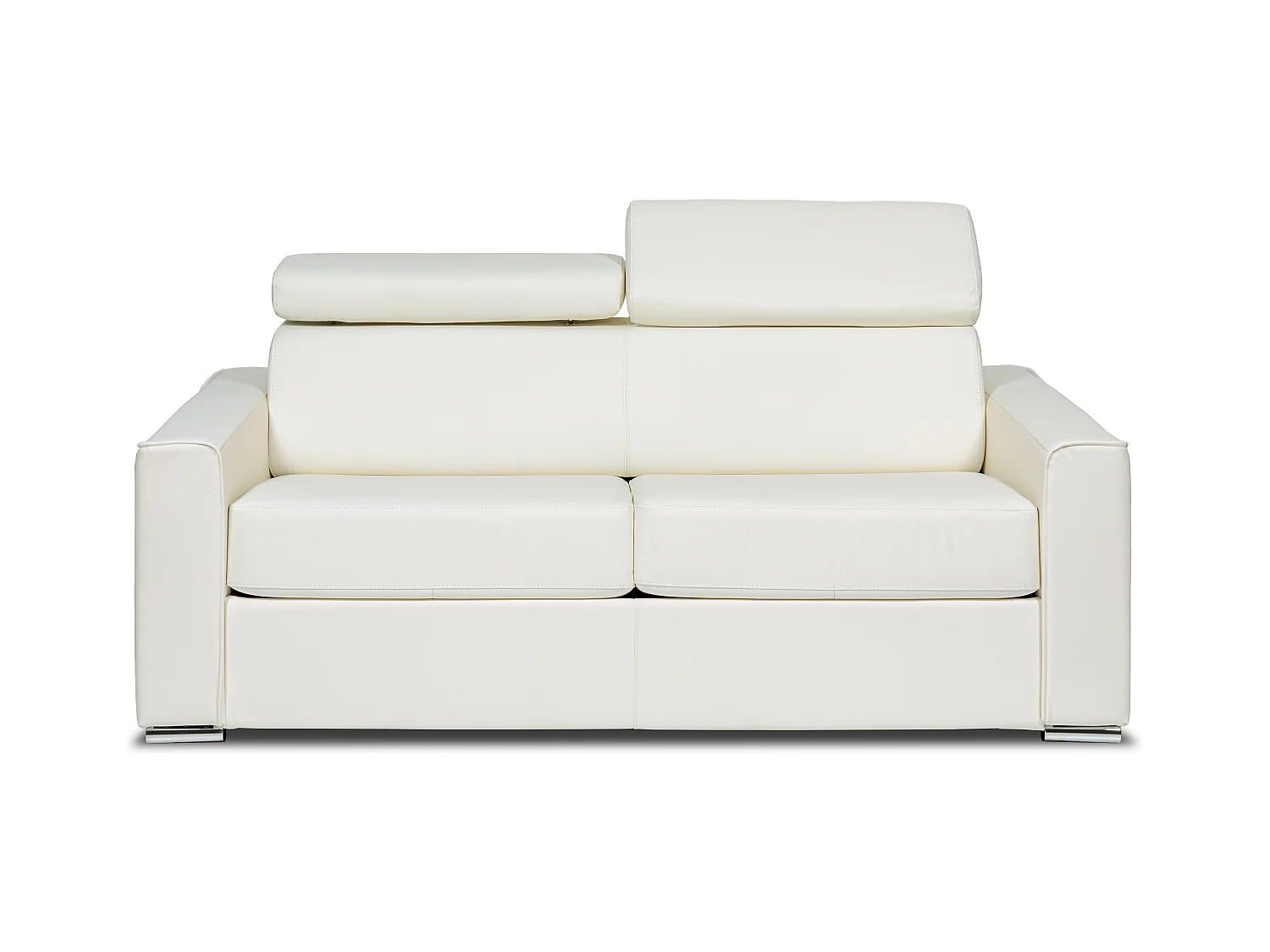Canapé 3 places convertible express en cuir de buffle blanc - Couchage 140 cm - Matelas 14 cm - VIZIR