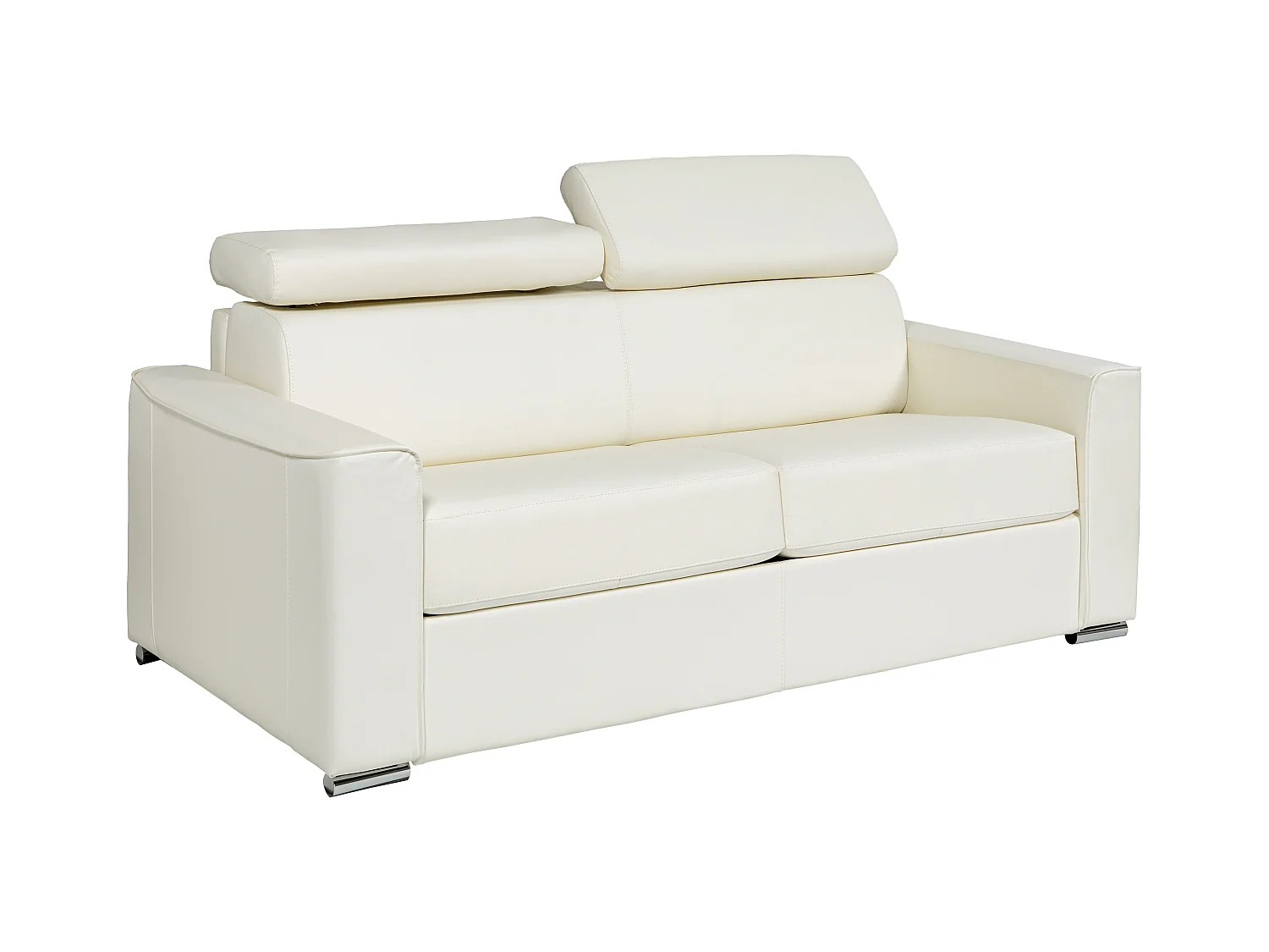 Express-driezitsslaapbank van wit buffelleer - Bed 140 cm - Matras 14 cm - VIZIR