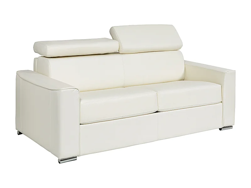 Sofá de 3 lugares convertível de abertura rápida pele de búfalo branco, cama 140 cm e colchão 14 cm - VIZIR