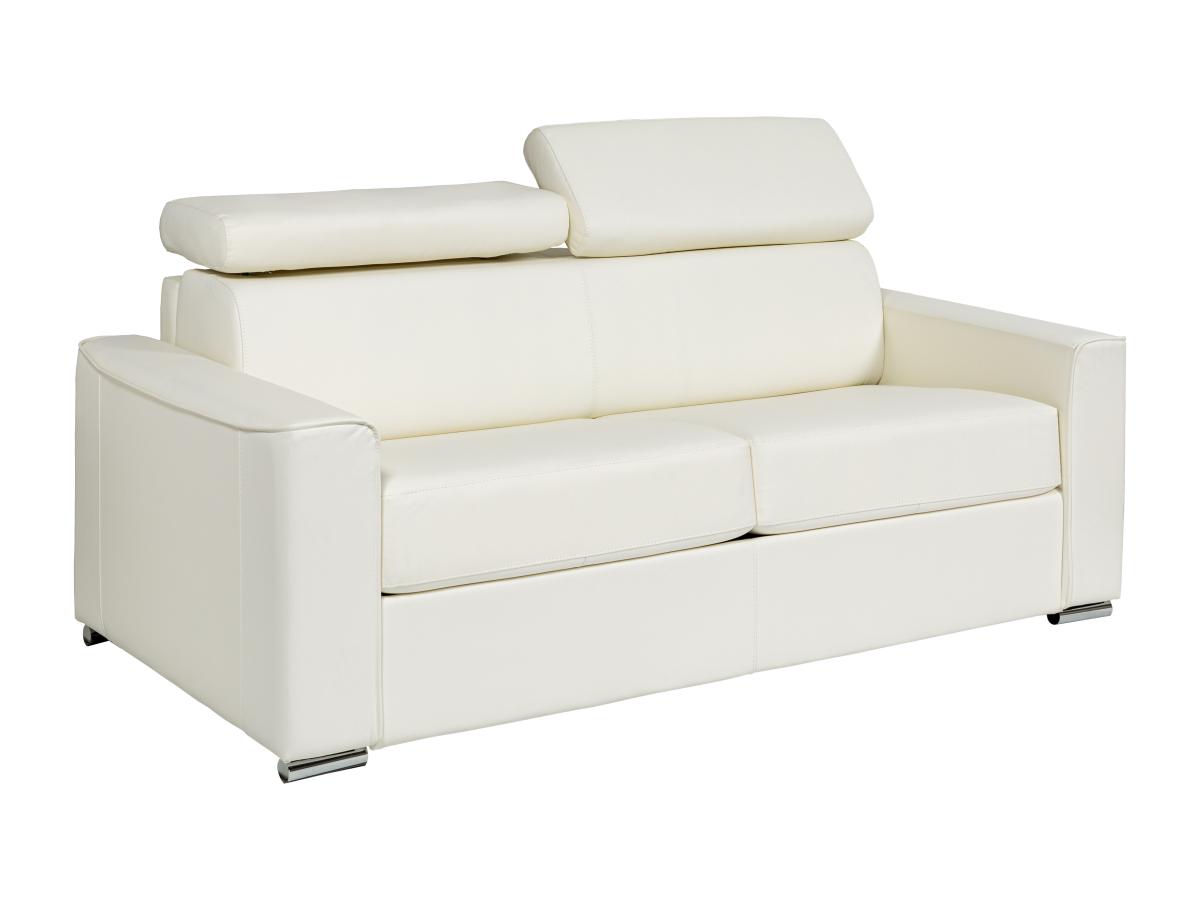 Schlafsofa mit Matratze 3-Sitzer - Büffelleder - Weiß - Liegefläche 140 cm günstig online kaufen