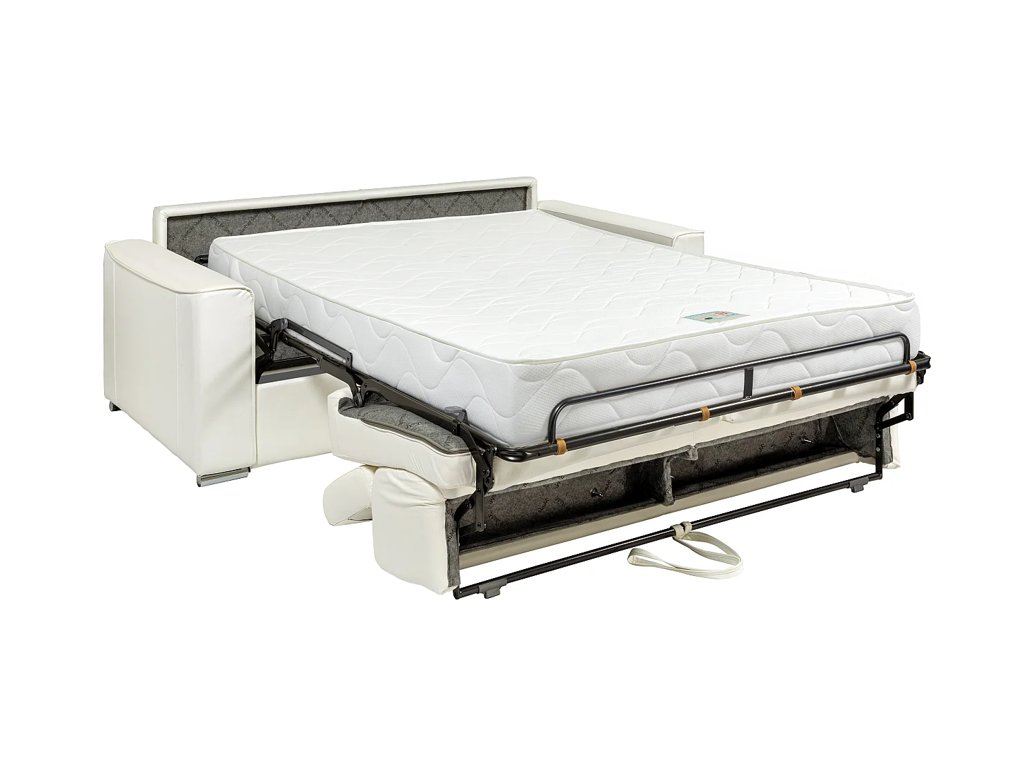 Canapé 3 places convertible express en cuir de buffle blanc - Couchage 140 cm - Matelas 18 cm - VIZIR
