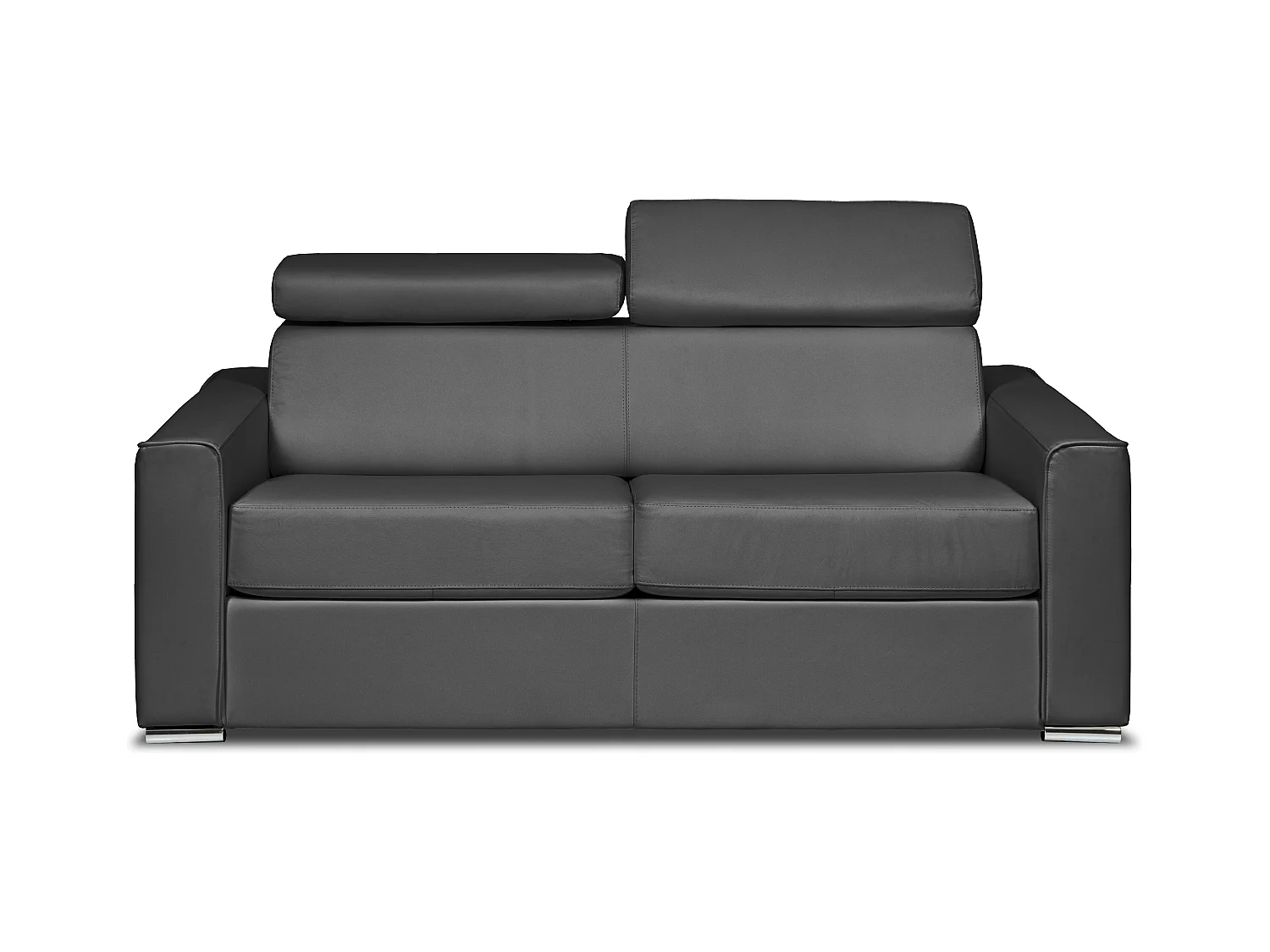 Canapé 3 places convertible express en cuir de buffle gris - Couchage 140 cm - Matelas 14 cm - VIZIR