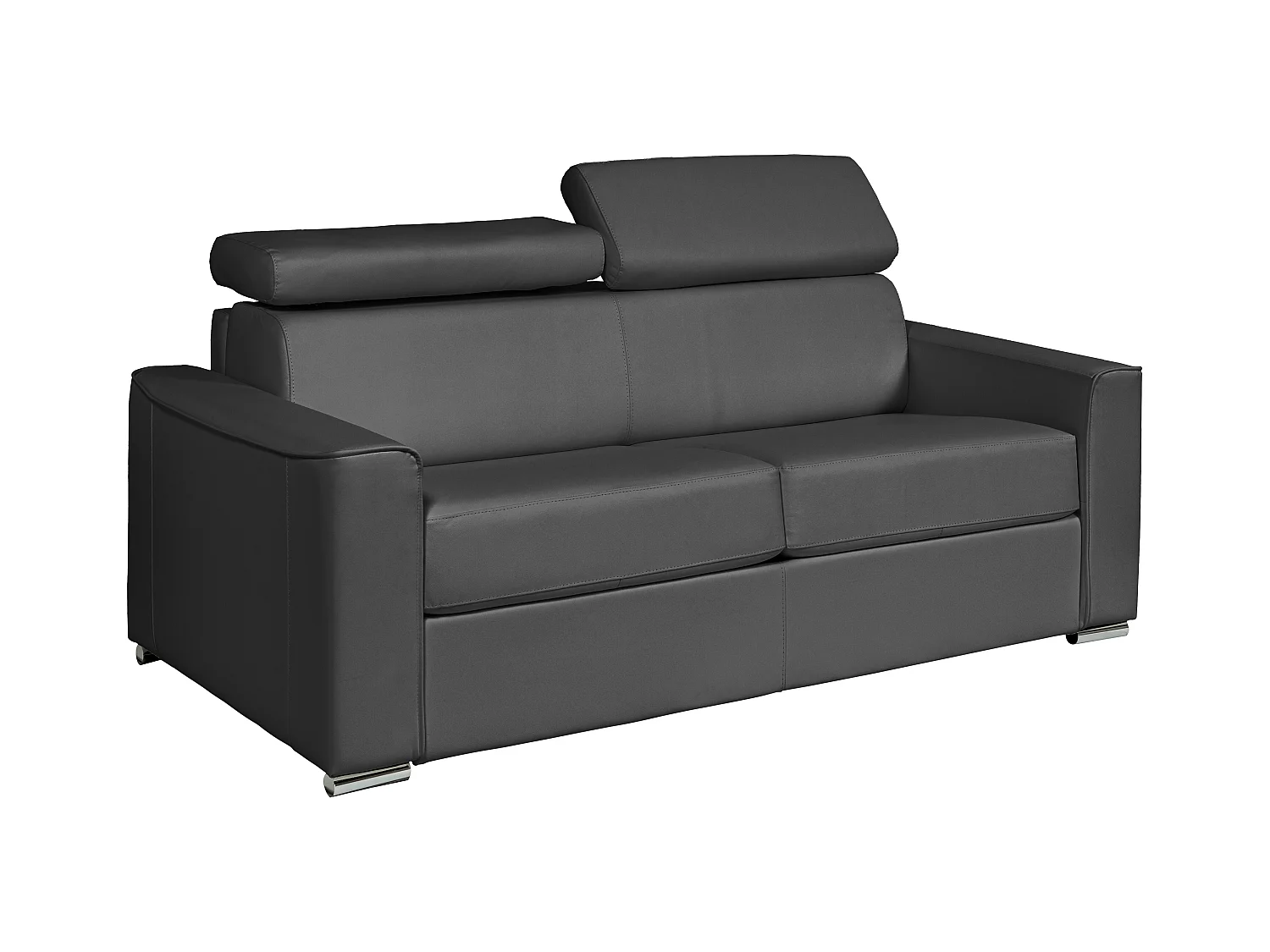 Express-driezitsslaapbank van grijs buffelleer - Bed 140 cm - Matras 18 cm - VIZIR