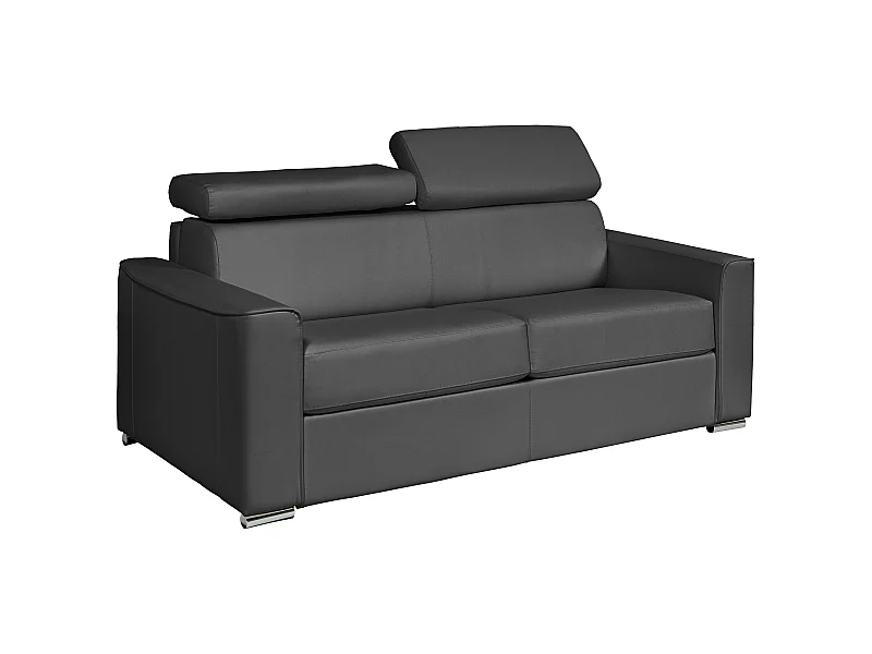 Schlafsofa mit Matratze 3-Sitzer - Büffelleder - Grau - Liegefläche 140 cm - Matratze 22 cm mit Memory Schaum - VIZIR