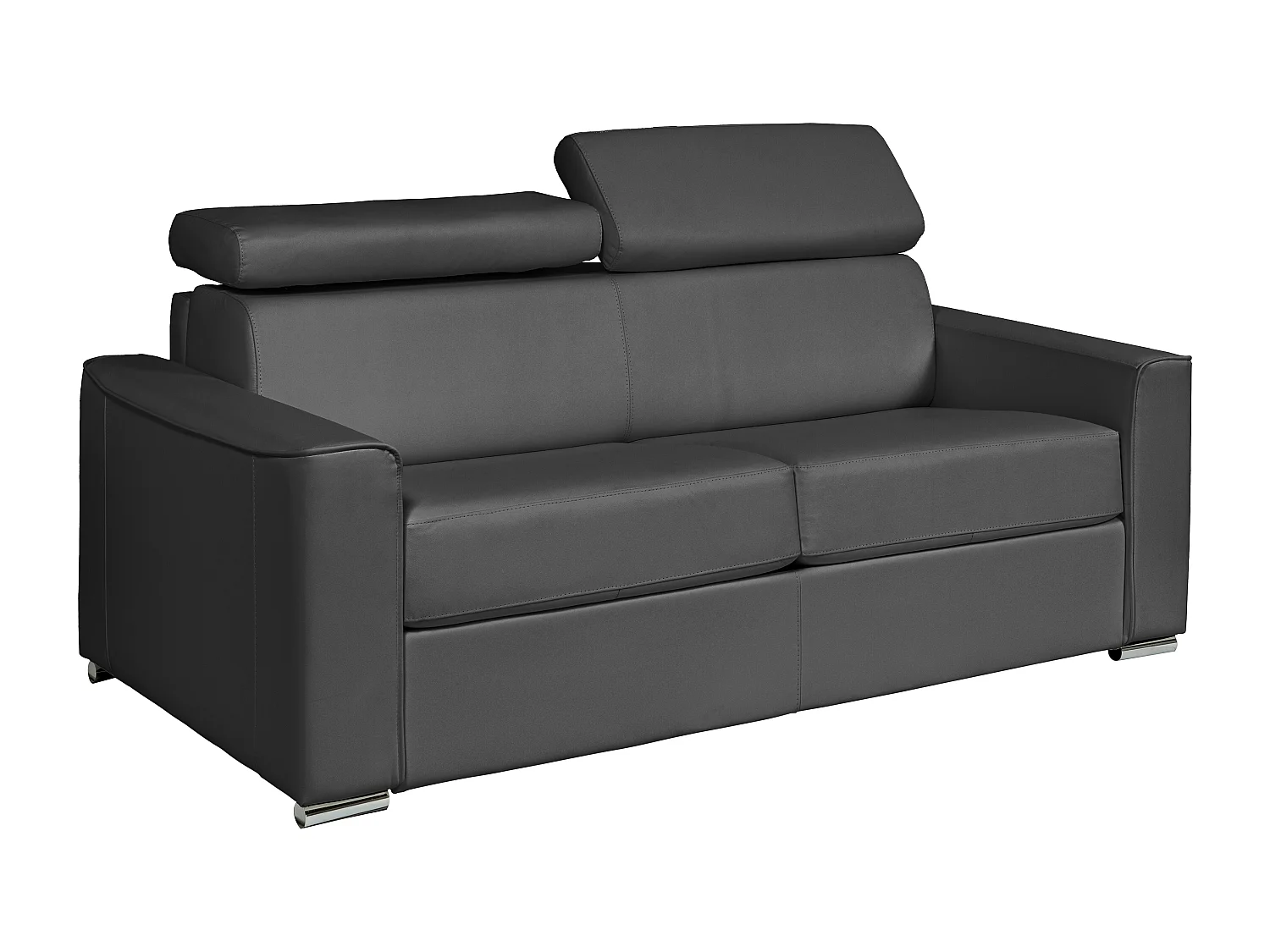 Sofá cama de 3 plazas de apertura rápida de cuero de búfalo gris - Cama de 140 cm - Colchón con memoria de forma de 22 cm - VIZIR