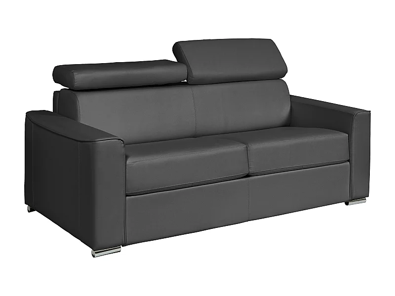 Sofá de 3 lugares convertível de abertura rápida pele de búfalo cinza, cama 140 cm e colchão 22 cm com memória de forma - VIZIR