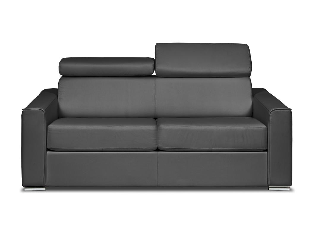 Sofá cama de 3 plazas de apertura rápida de cuero de búfalo gris - Cama de 140 cm - Colchón de 22 cm - VIZIR