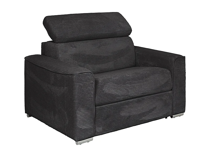 Fauteuil convertible express en velours côtelé gris - Couchage 70 cm - Matelas 14 cm - VIZIR
