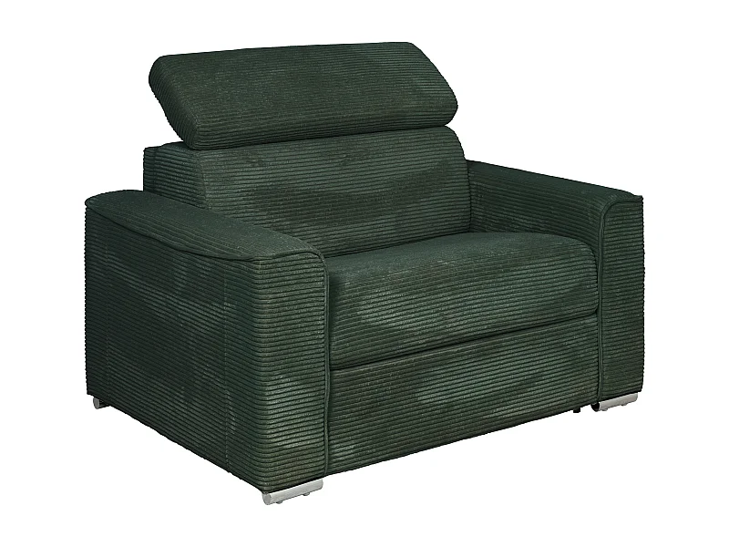 Fauteuil convertible express en velours côtelé vert - Couchage 70 cm - Matelas 14 cm - VIZIR