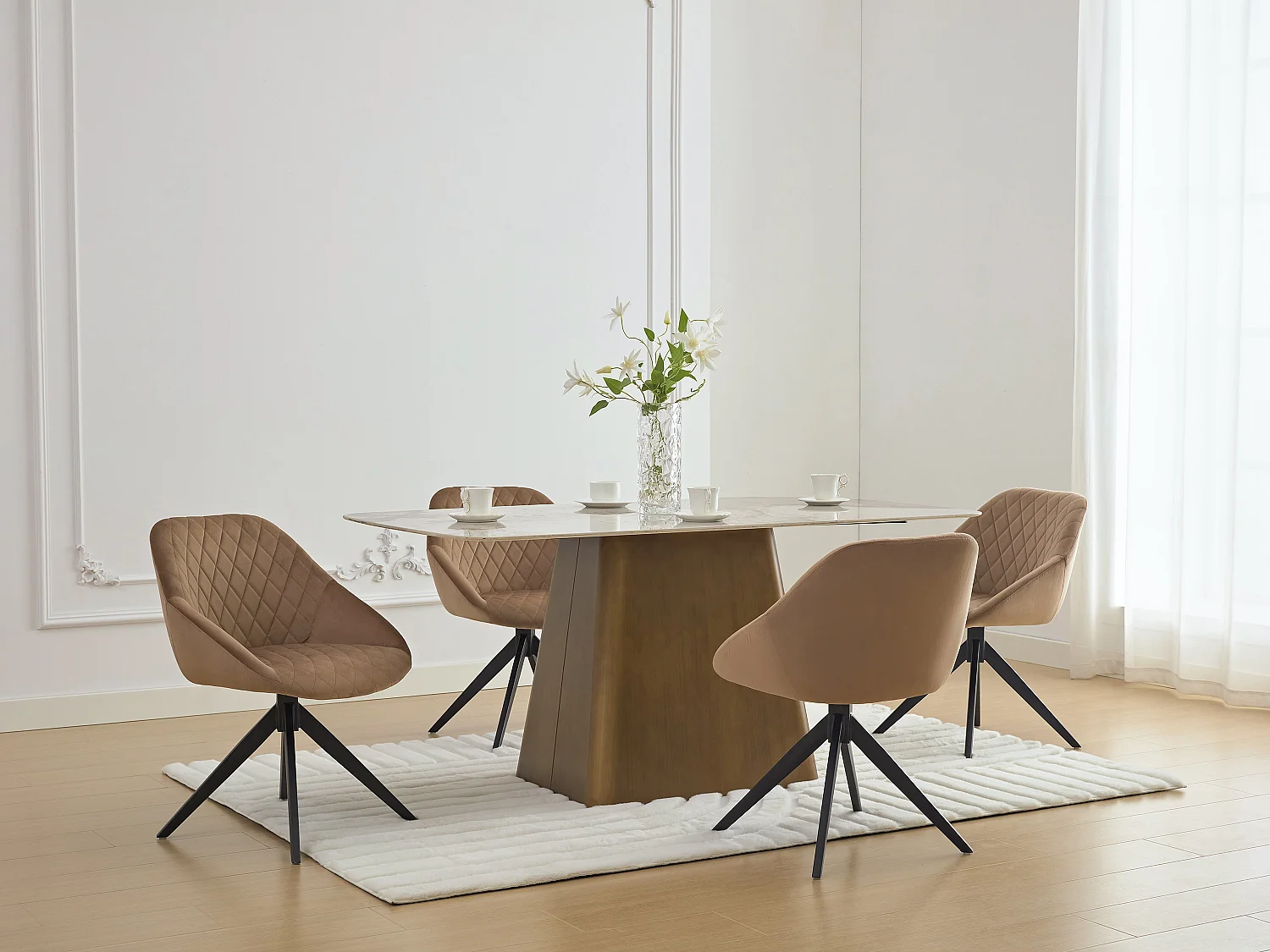 Lot de 2 chaises pivotantes en velours et métal noir - Marron - PRICILE