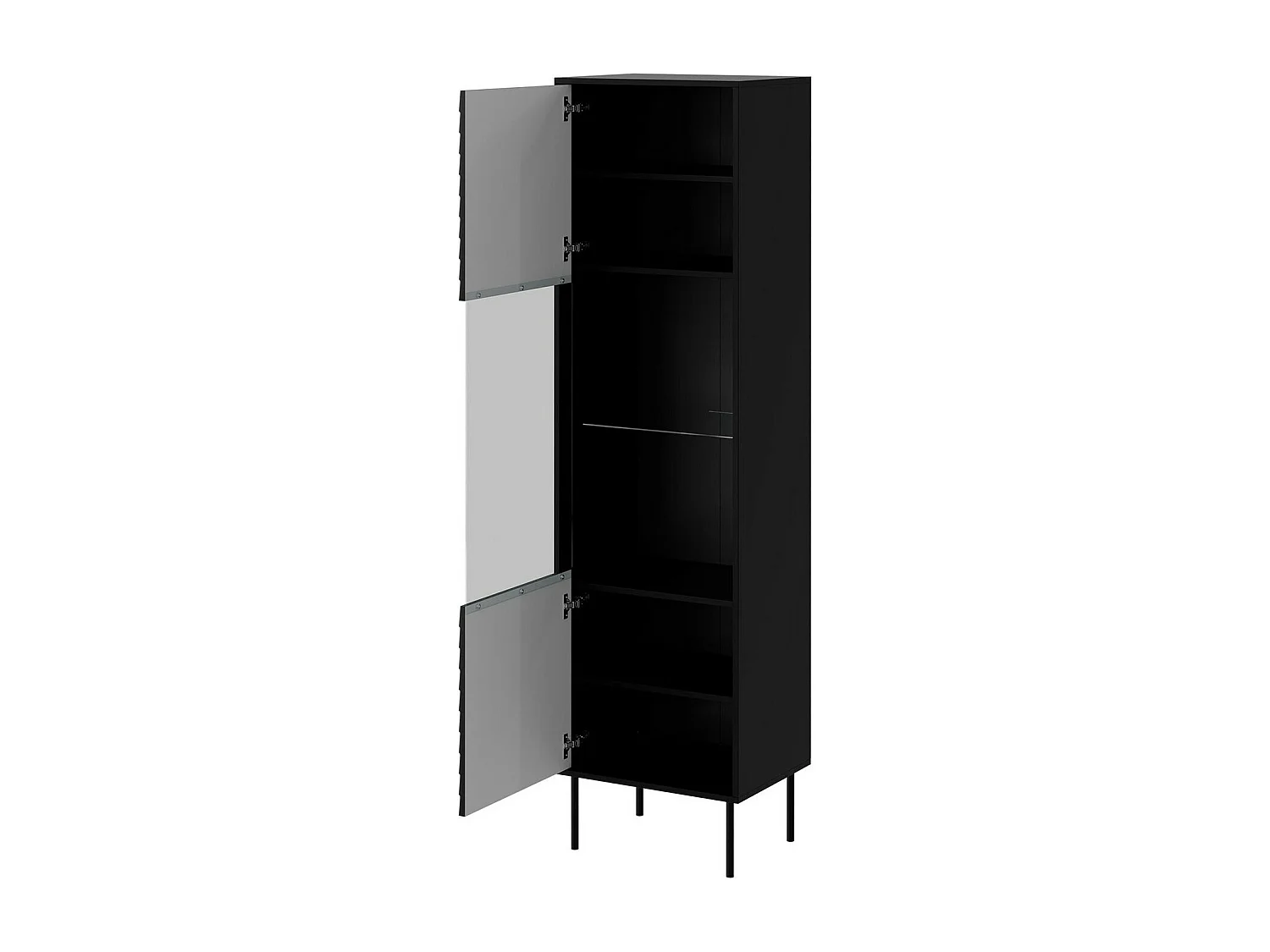 Étagère Flosoru 107, Fermé|Avec des portes, MDF|Stratifié|Verre trempé, 182x53x40cm, Noir