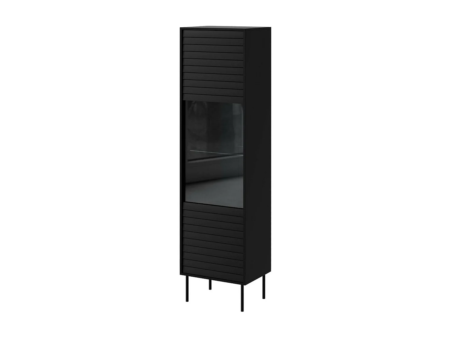 Étagère Flosoru 107, Fermé|Avec des portes, MDF|Stratifié|Verre trempé, 182x53x40cm, Noir