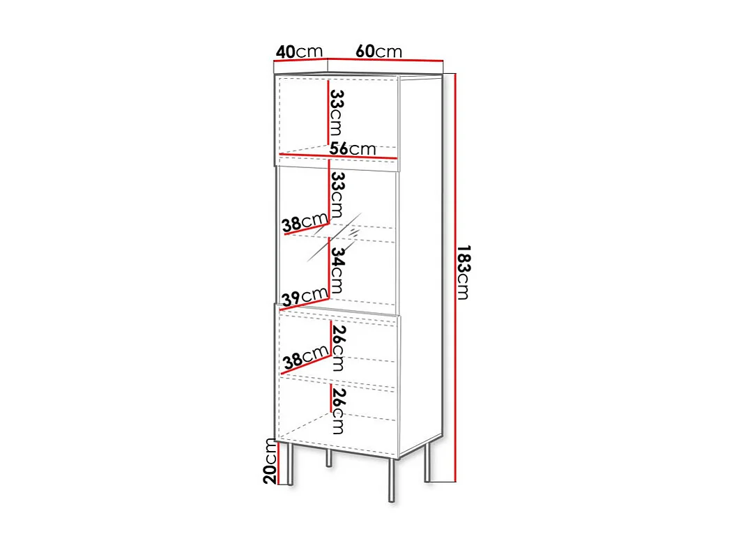 Étagère Melala 106, Avec des portes|Fermé, Verre trempé|MDF|Stratifié, 183x60x40cm