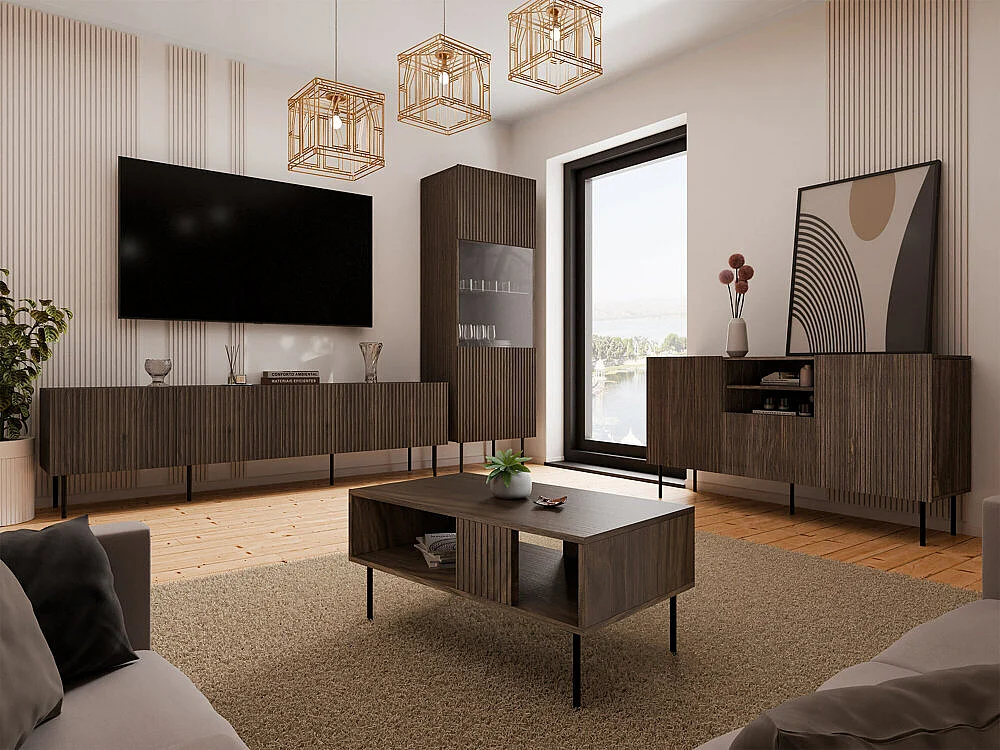 Étagère Melala 106, Avec des portes|Fermé, Verre trempé|MDF|Stratifié, 183x60x40cm