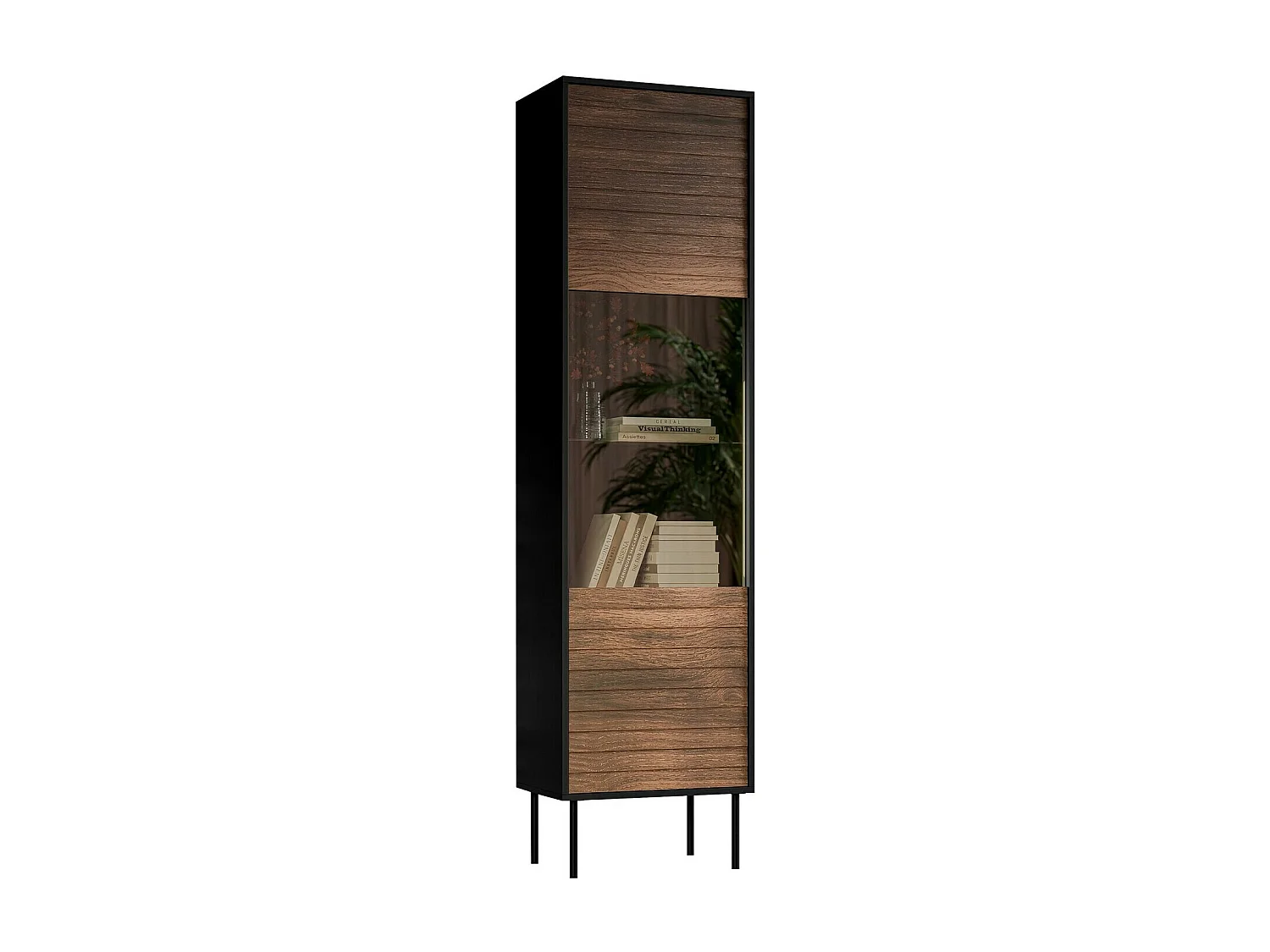 Étagère Flosoru 107, Fermé|Avec des portes, MDF|Stratifié|Verre trempé, 182x53x40cm