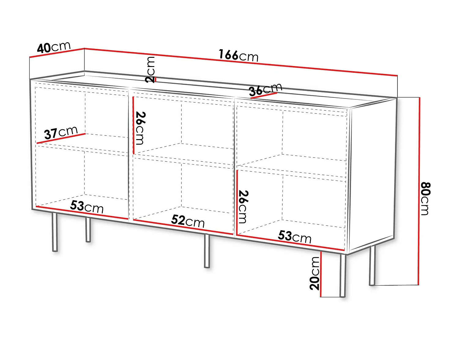 Buffet Mortali 100, Noir, 80x166x40cm, MDF|Stratifié